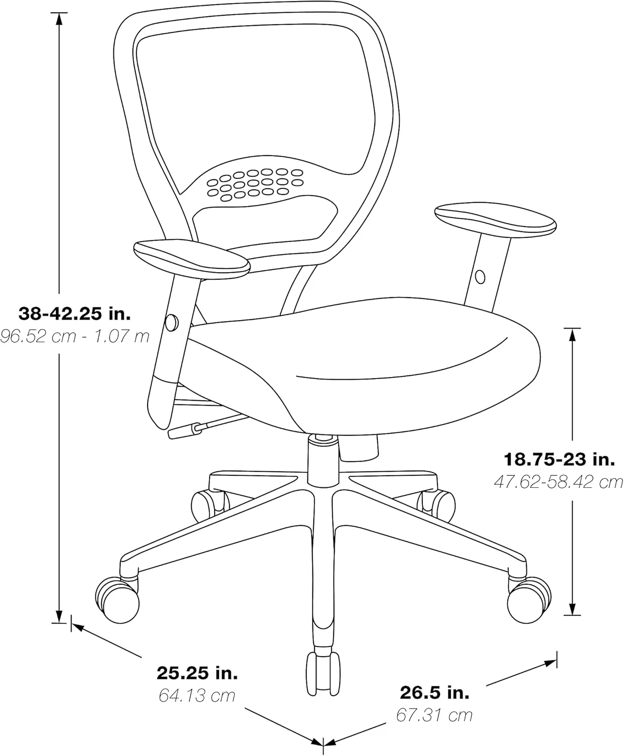 Office Star Air Grid Mid-Back Mesh Chair, Black - 20.5 x 19.5 x 42 in