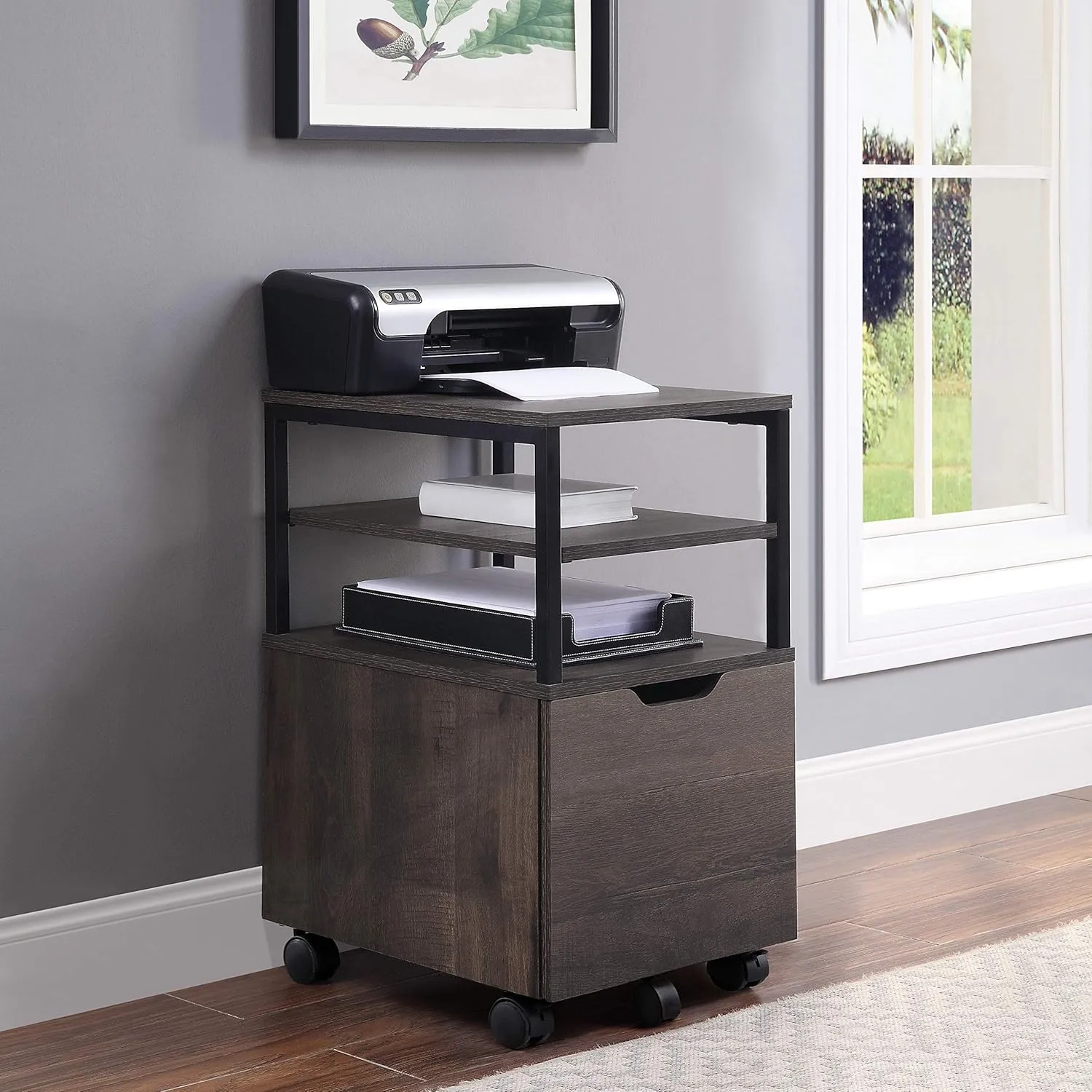 OSP Home Furnishings Contempo Mobile Cart, Ozark Ash