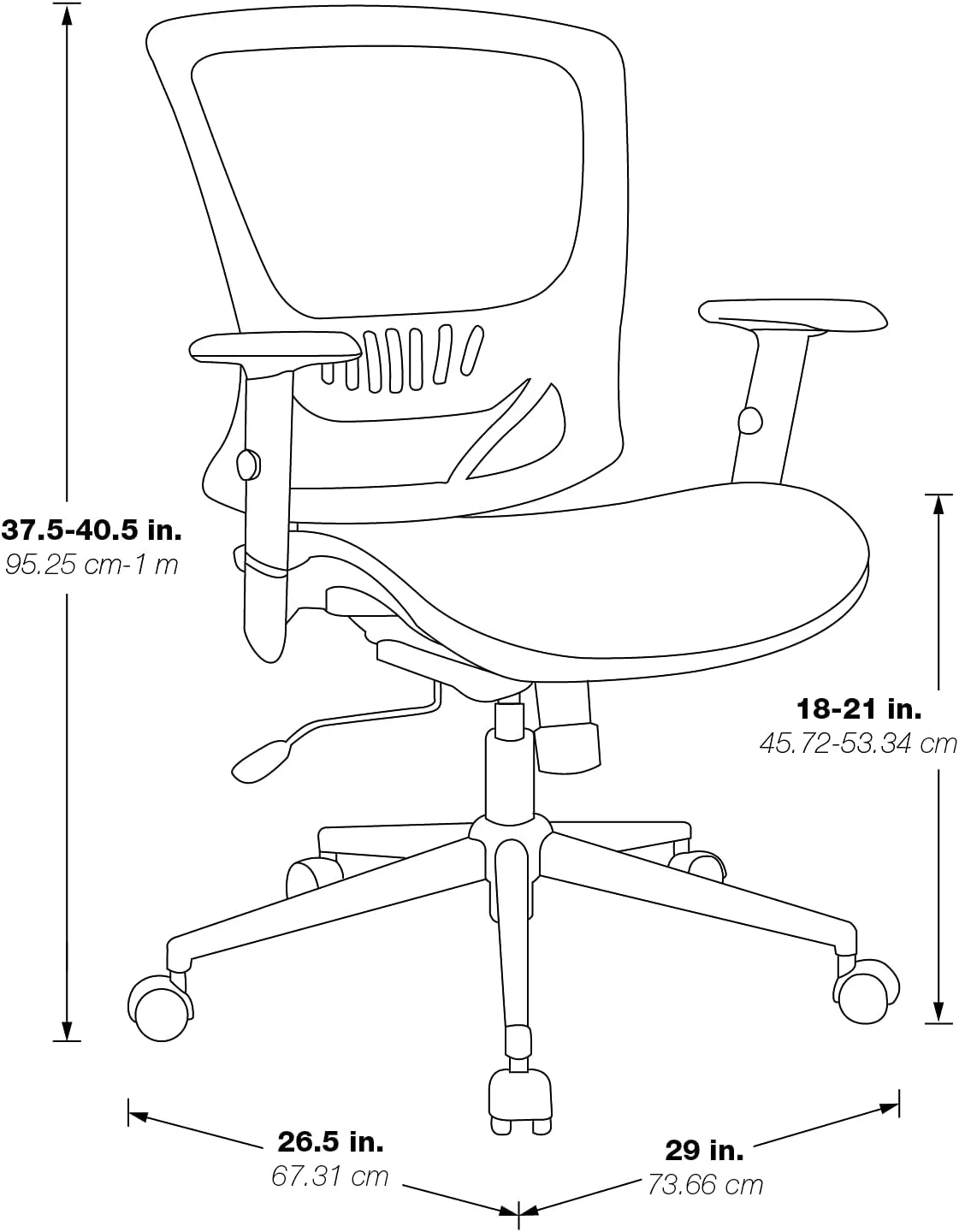 Office Star Mesh Seat and Back Office Task Chair with Lumbar Support and Height Adjustable Arms