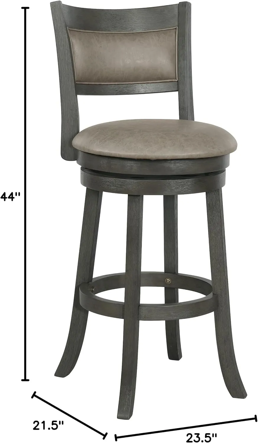 OSP Home Furnishings Metro 30" Swivel Stool with Padded Seat and Attached Foot Rest