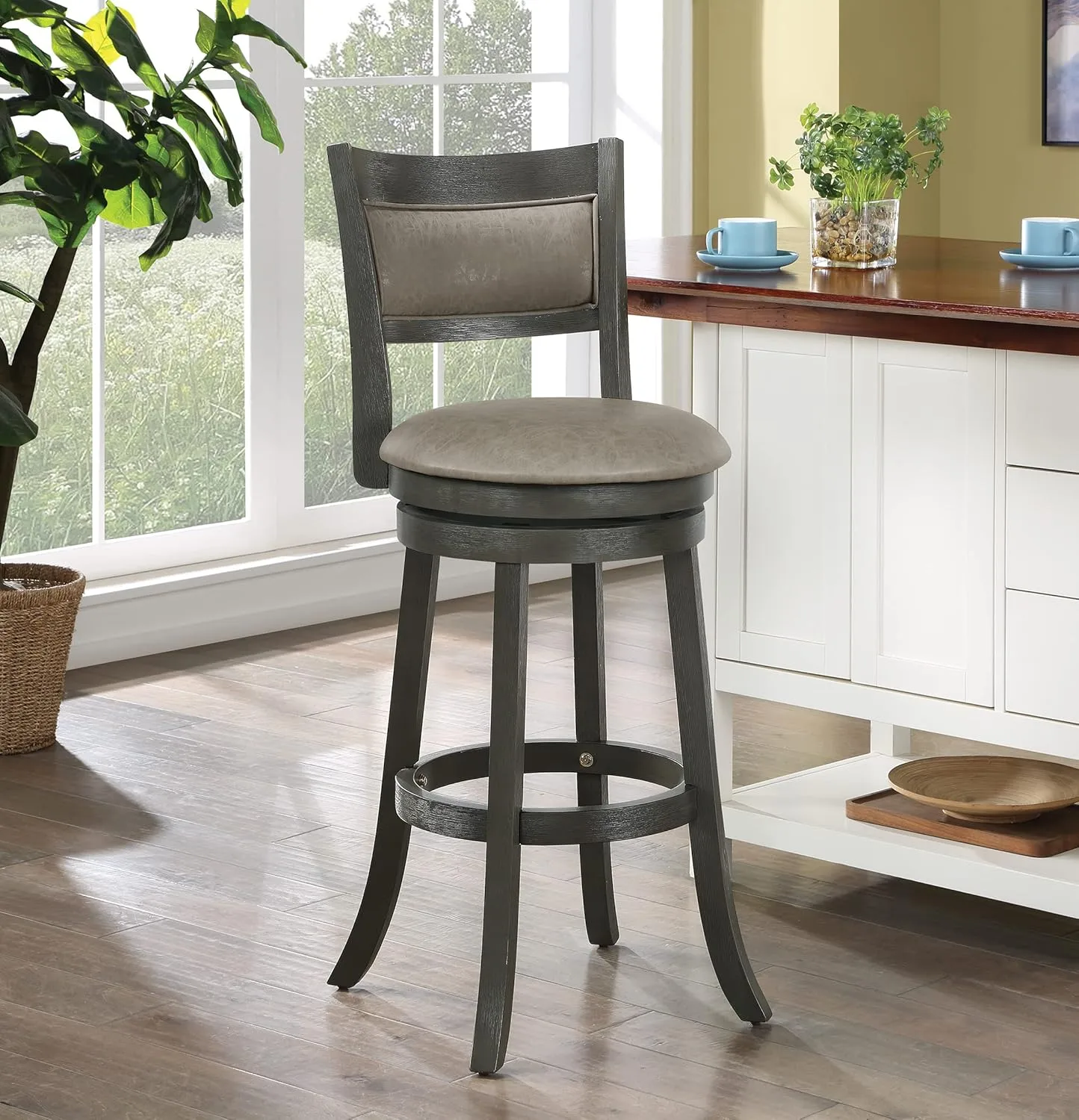 OSP Home Furnishings Metro 30" Swivel Stool with Padded Seat and Attached Foot Rest
