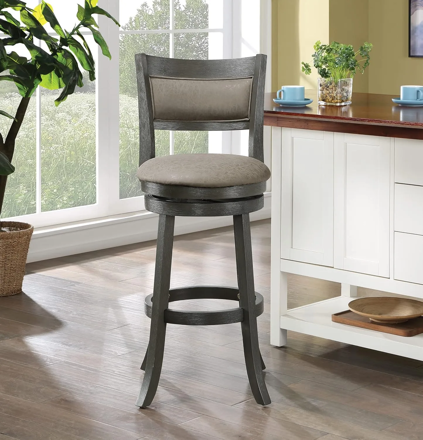 OSP Home Furnishings Metro 30" Swivel Stool with Padded Seat and Attached Foot Rest