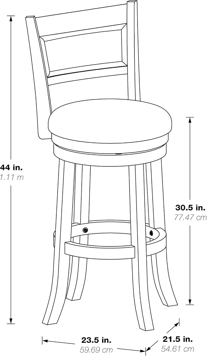 OSP Home Furnishings Metro 30" Swivel Stool with Padded Seat and Attached Foot Rest