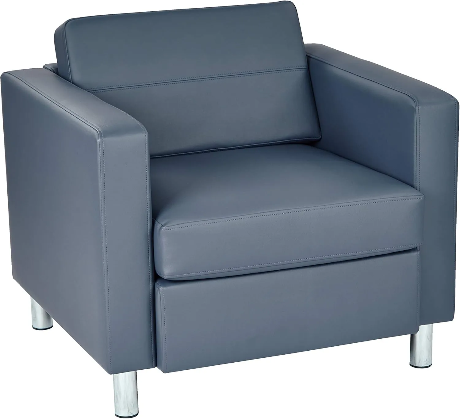 Office Star Pacific Armchair with Padded Box Spring Seats and Silver Finish Legs, Dillon Blue Faux Leather