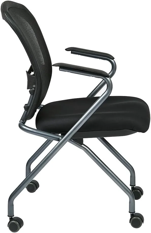 Office Star Pro-Line II Deluxe Folding Chairs With ProGrid Back, Black/Titanium, Set Of 2
