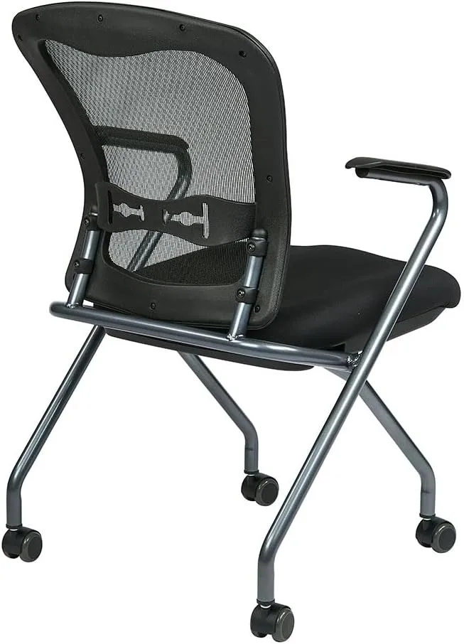 Office Star Pro-Line II Deluxe Folding Chairs With ProGrid Back, Black/Titanium, Set Of 2