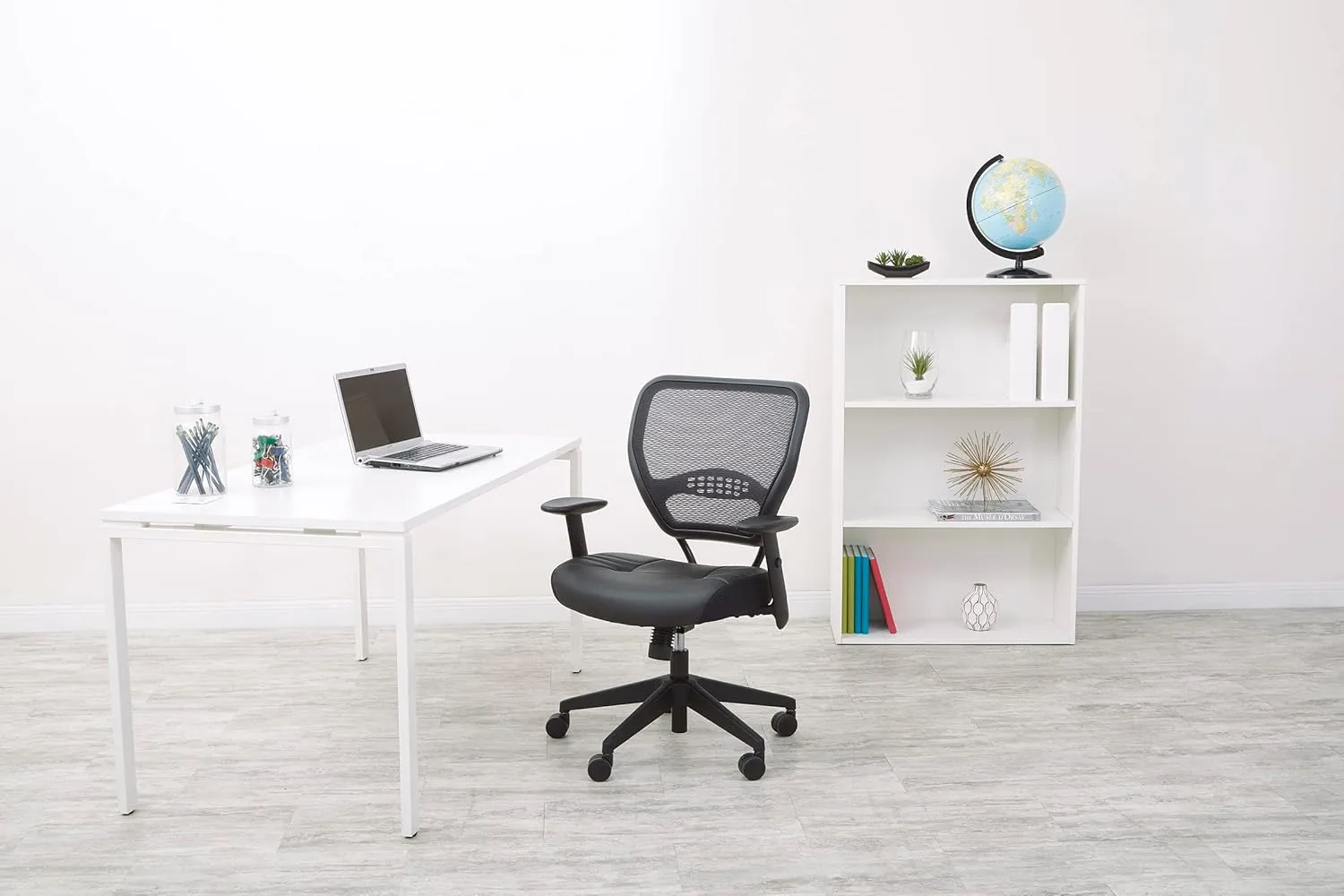 SPACE Seating Professional AirGrid Dark Back and Padded Black Eco Leather Seat, 2-to-1 Synchro Tilt Control
