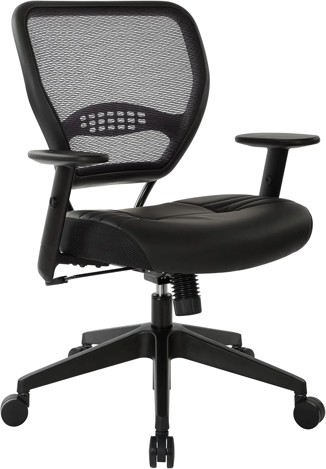 SPACE Seating Professional AirGrid Dark Back and Padded Black Eco Leather Seat, 2-to-1 Synchro Tilt Control