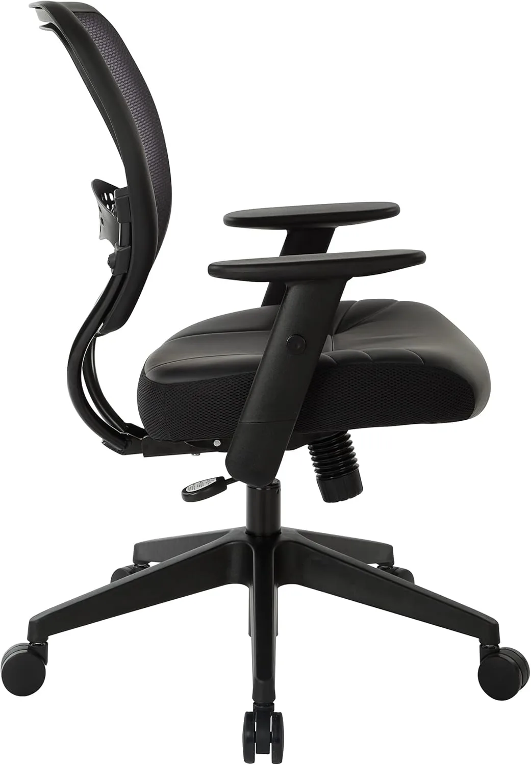 SPACE Seating Professional AirGrid Dark Back and Padded Black Eco Leather Seat, 2-to-1 Synchro Tilt Control