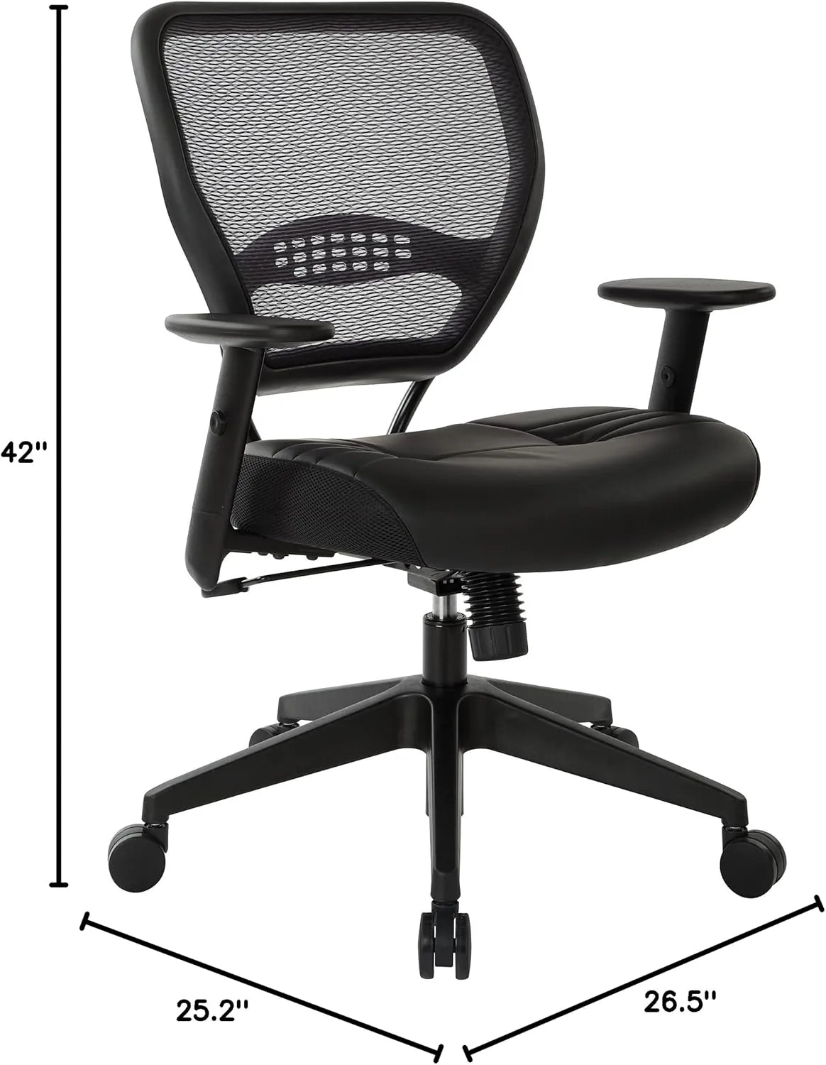 SPACE Seating Professional AirGrid Dark Back and Padded Black Eco Leather Seat, 2-to-1 Synchro Tilt Control
