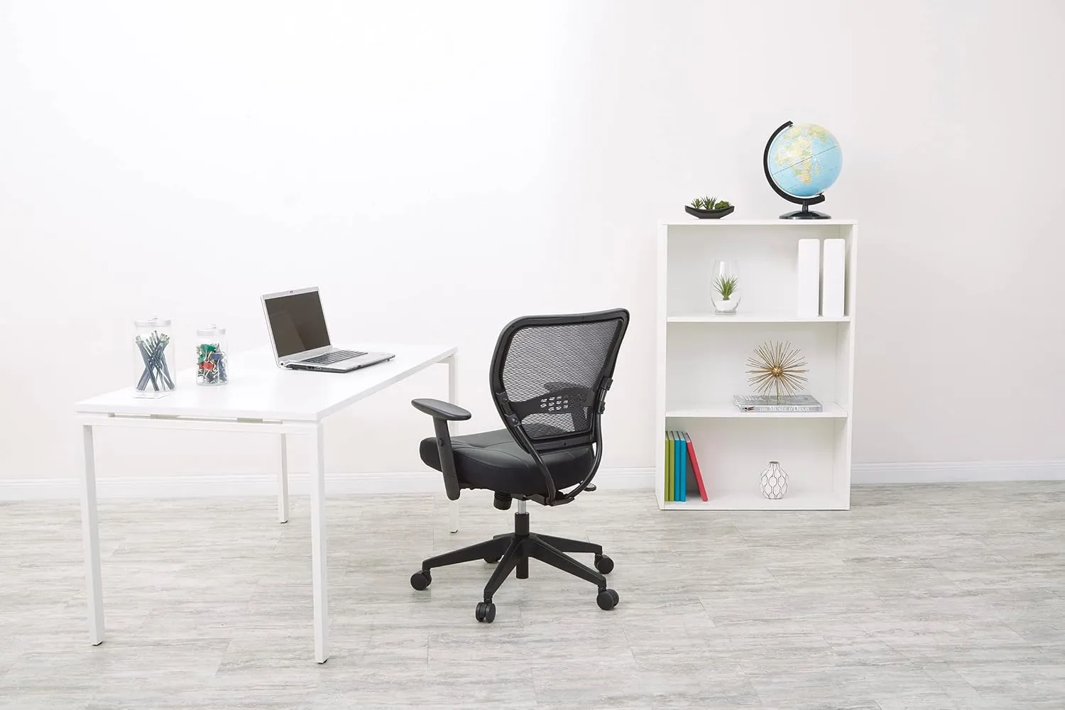 SPACE Seating Professional AirGrid Dark Back and Padded Black Eco Leather Seat, 2-to-1 Synchro Tilt Control