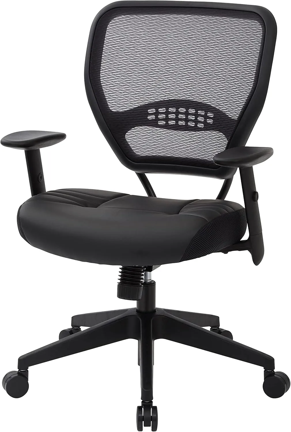 SPACE Seating Professional AirGrid Dark Back and Padded Black Eco Leather Seat, 2-to-1 Synchro Tilt Control