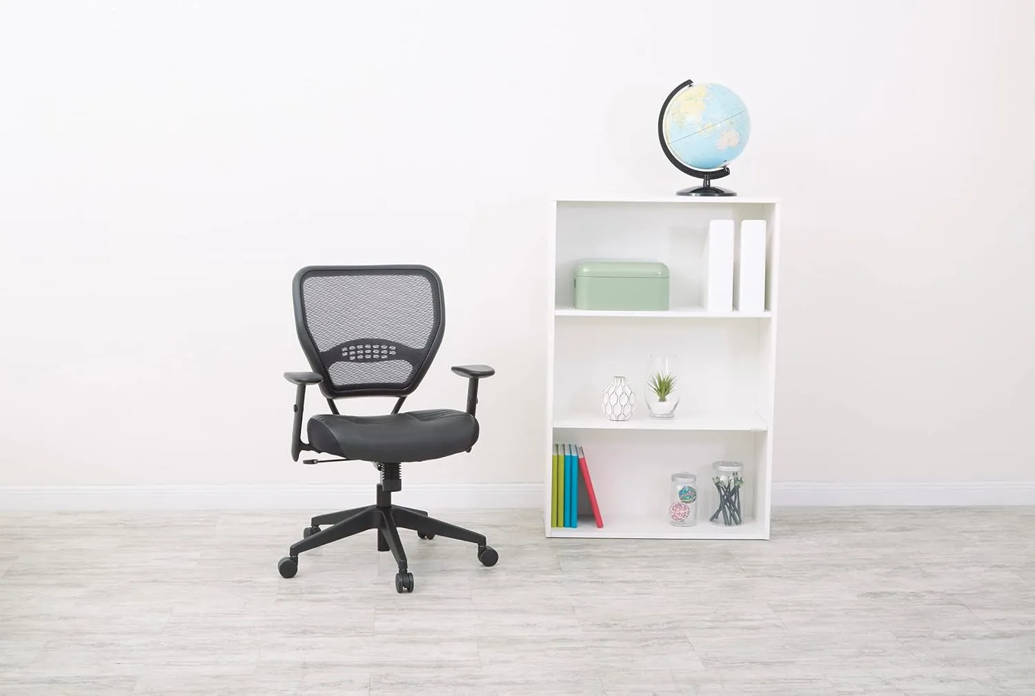 SPACE Seating Professional AirGrid Dark Back and Padded Black Eco Leather Seat, 2-to-1 Synchro Tilt Control