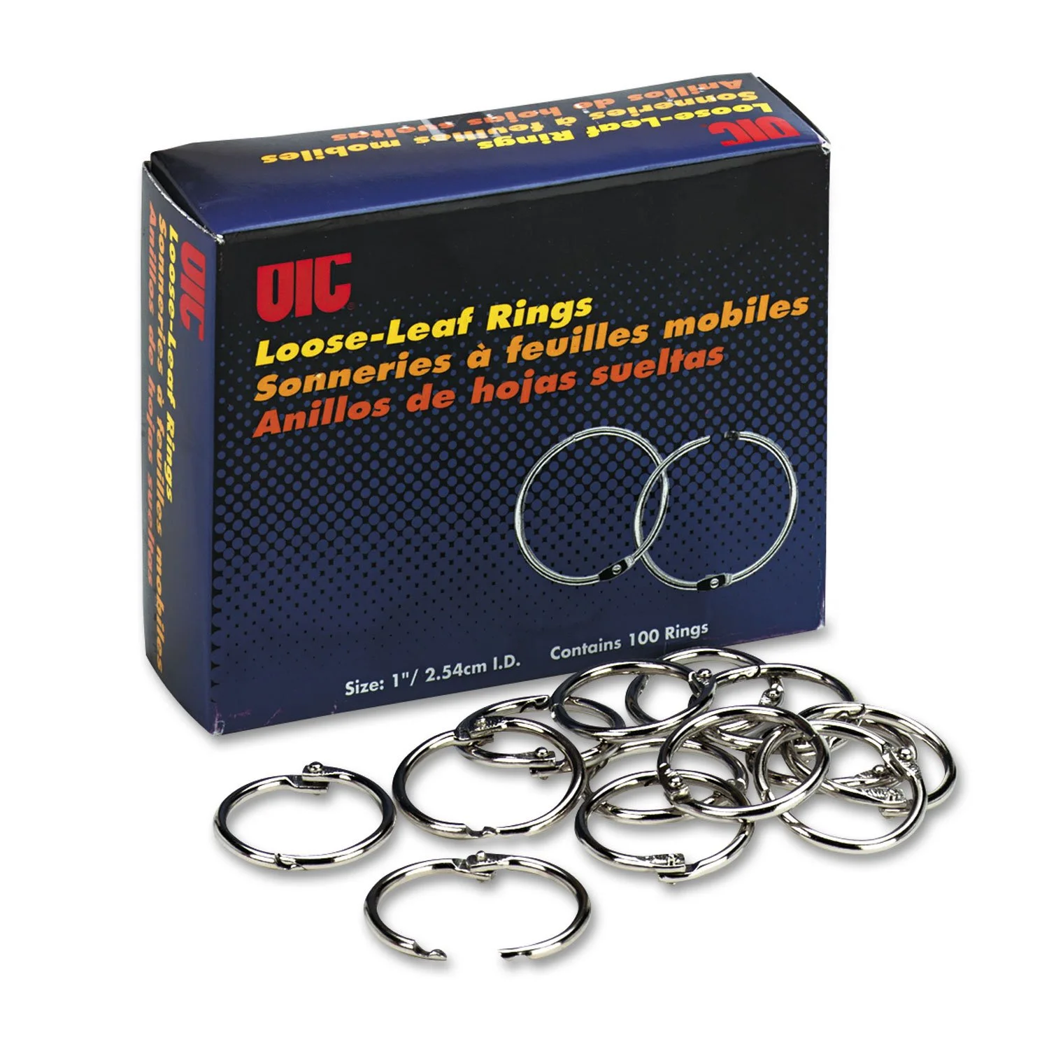 Officemate OIC Loose-Leaf Book Rings, 1 in, 100 Count, Silver