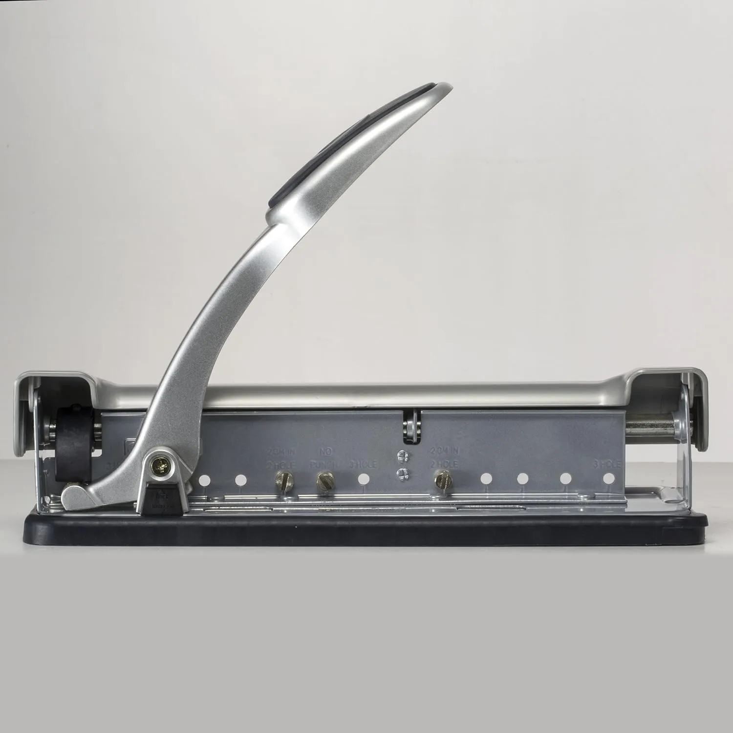 Officemate-90050 EZ Lever Adjustable 2 or 3 Hole Punch with Lever, 15 Sheets, Silver