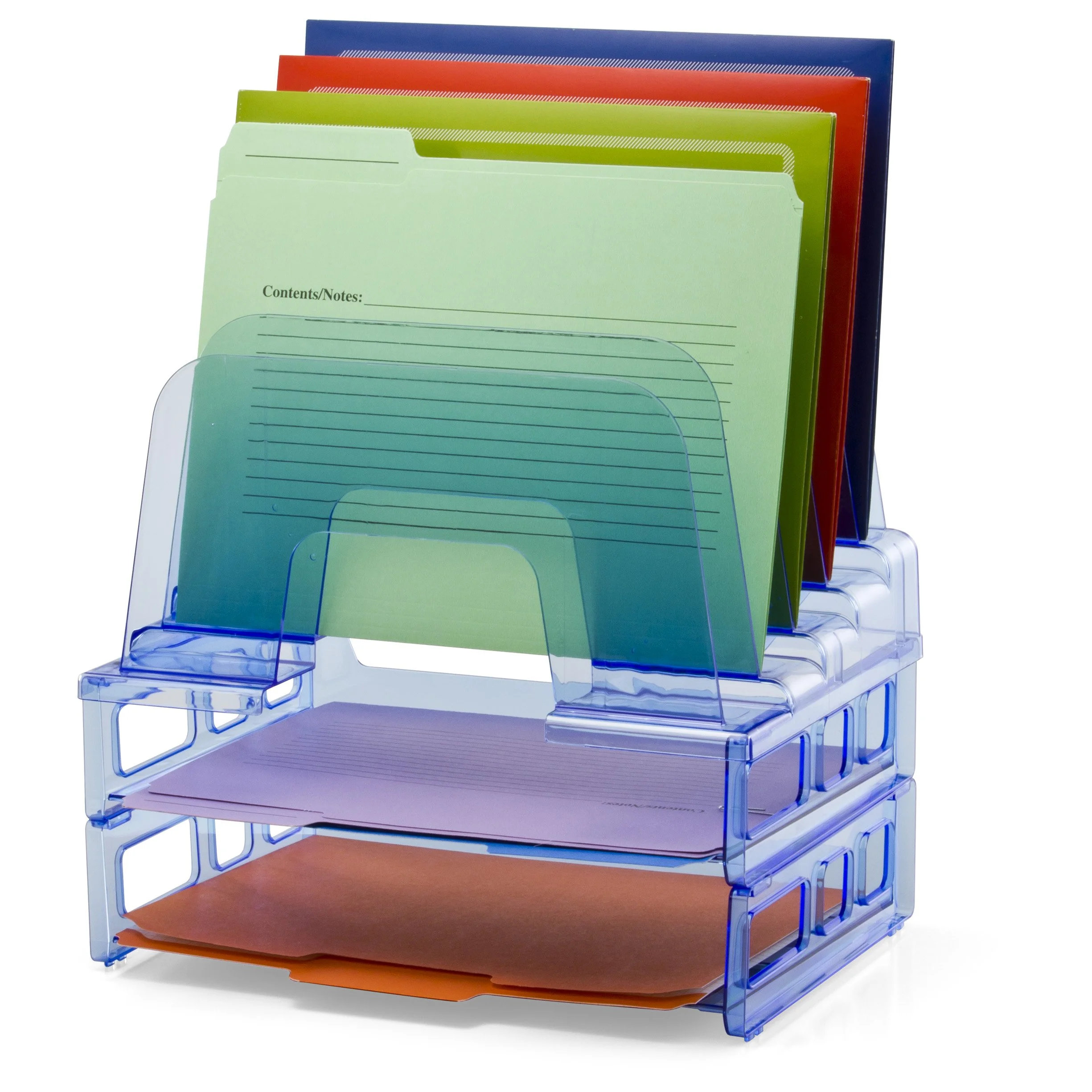 OIC Officemate Blue Glacier Large Incline Sorter With Two Letter Trays, 4 1/4in x 13 3/8in x 9in, Blue