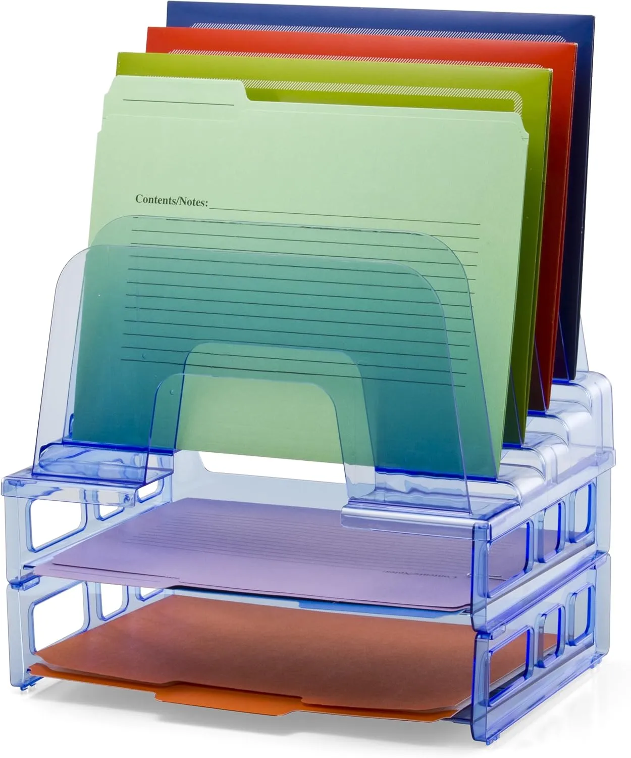 OIC Officemate Blue Glacier Large Incline Sorter With Two Letter Trays, 4 1/4in x 13 3/8in x 9in, Blue