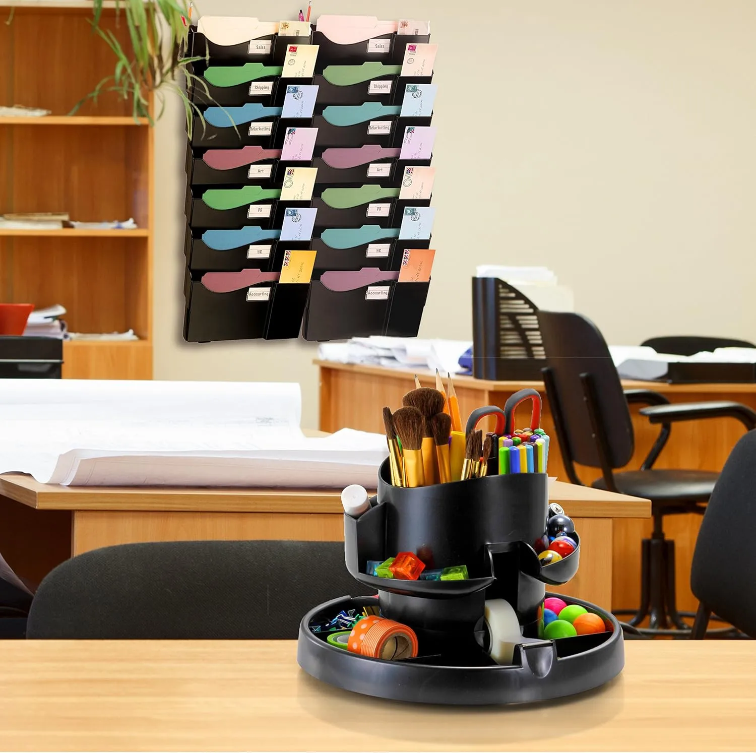 Officemate Grande Central Filing System, 7 Sections, Legal/Letter Size, 16.63" x 4.75" x 38.25", Black, 7/Pack
