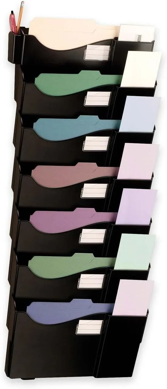 Officemate Grande Central Filing System, 7 Sections, Legal/Letter Size, 16.63" x 4.75" x 38.25", Black, 7/Pack
