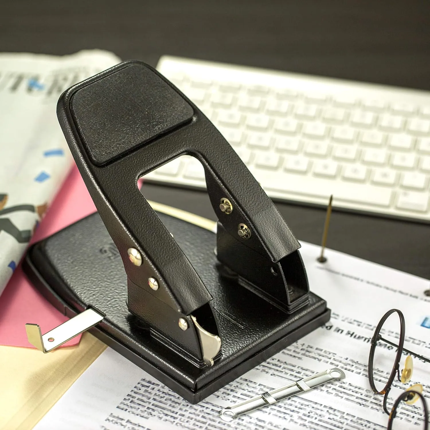 Officemate Heavy Duty 2-Hole Punch, Padded Handle, Black, 50-Sheet Capacity