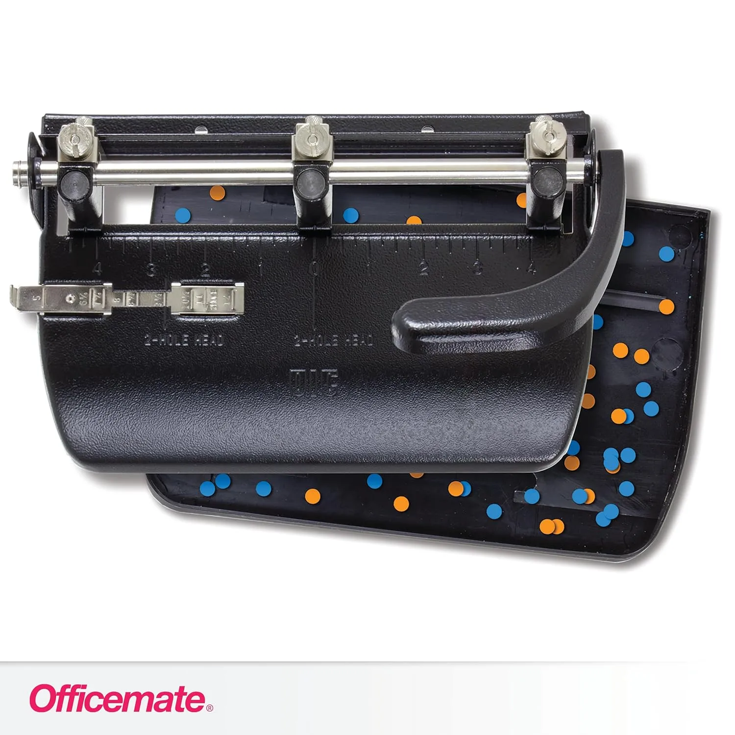 Officemate Heavy Duty Adjustable 2-3 Hole Punch with Lever Handle, 32-Sheet Capacity, Black (90078) Pack of 1