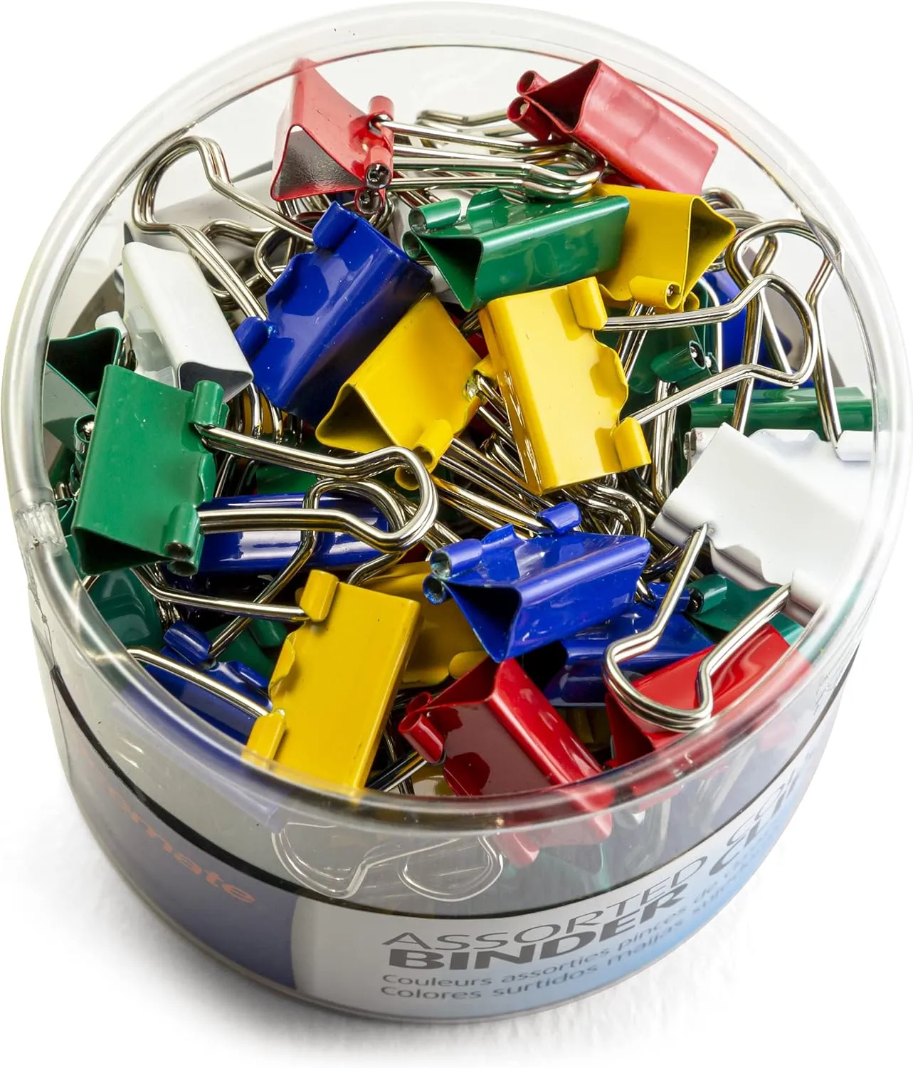 OFFICEMATE Assorted Colors Binder Clips in Reusable Tub