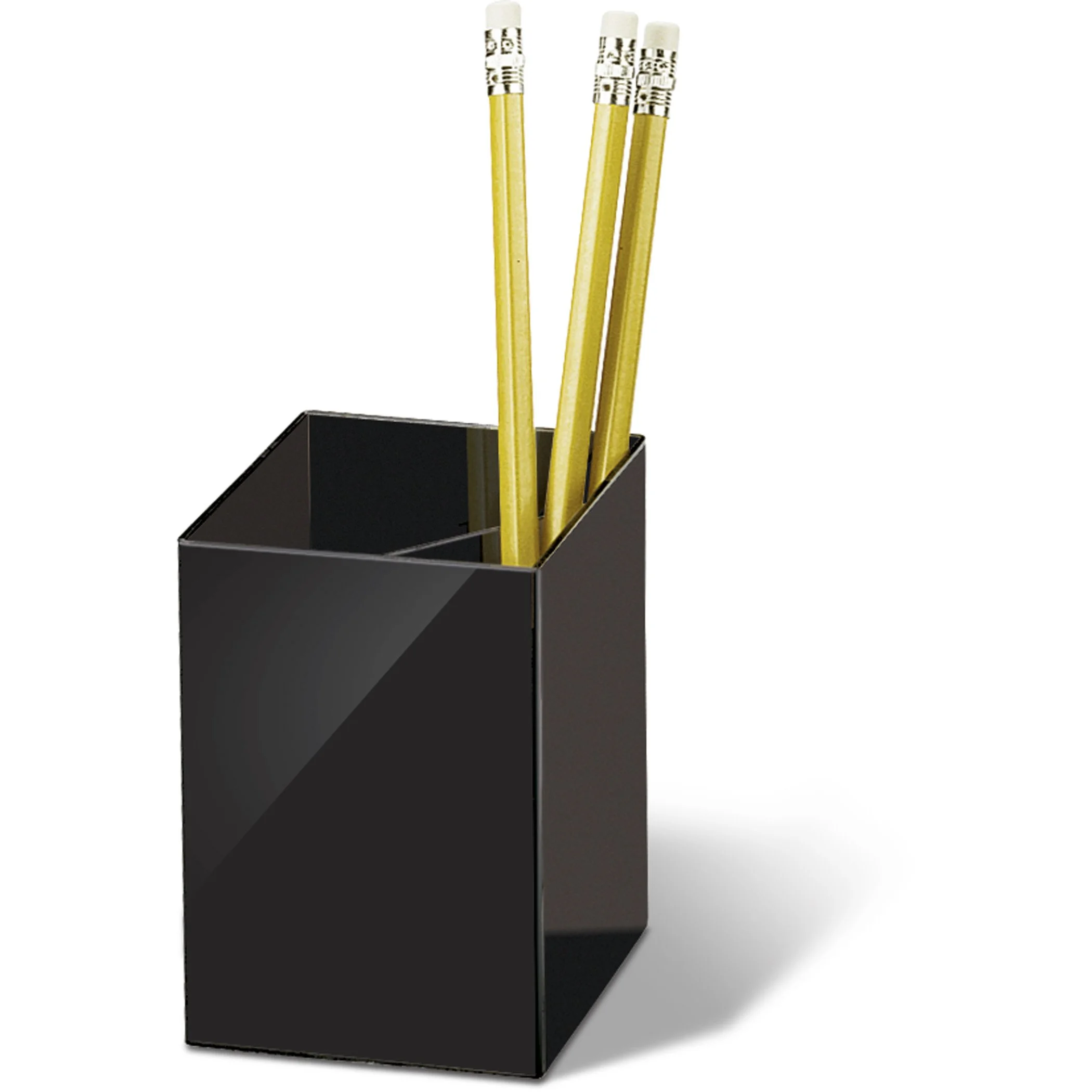 OIC 3-Compartment Pencil Cup - 4in x 2.9in x 2.9in - 1 Each - Black