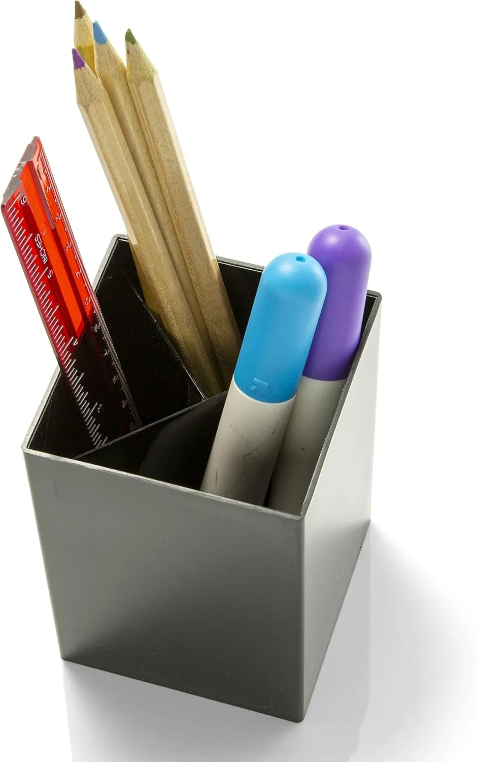 OIC 3-Compartment Pencil Cup - 4in x 2.9in x 2.9in - 1 Each - Black