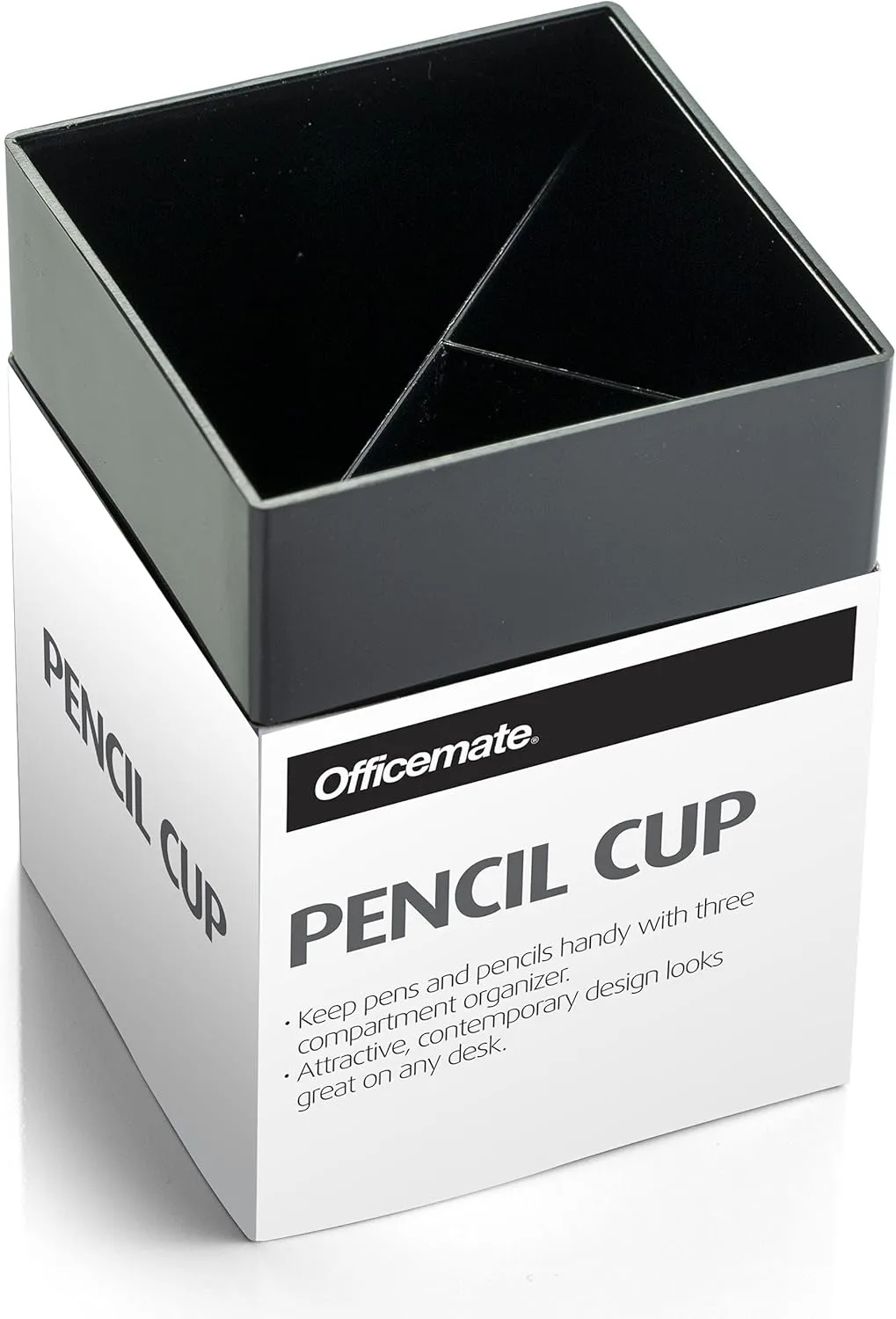 OIC 3-Compartment Pencil Cup - 4in x 2.9in x 2.9in - 1 Each - Black