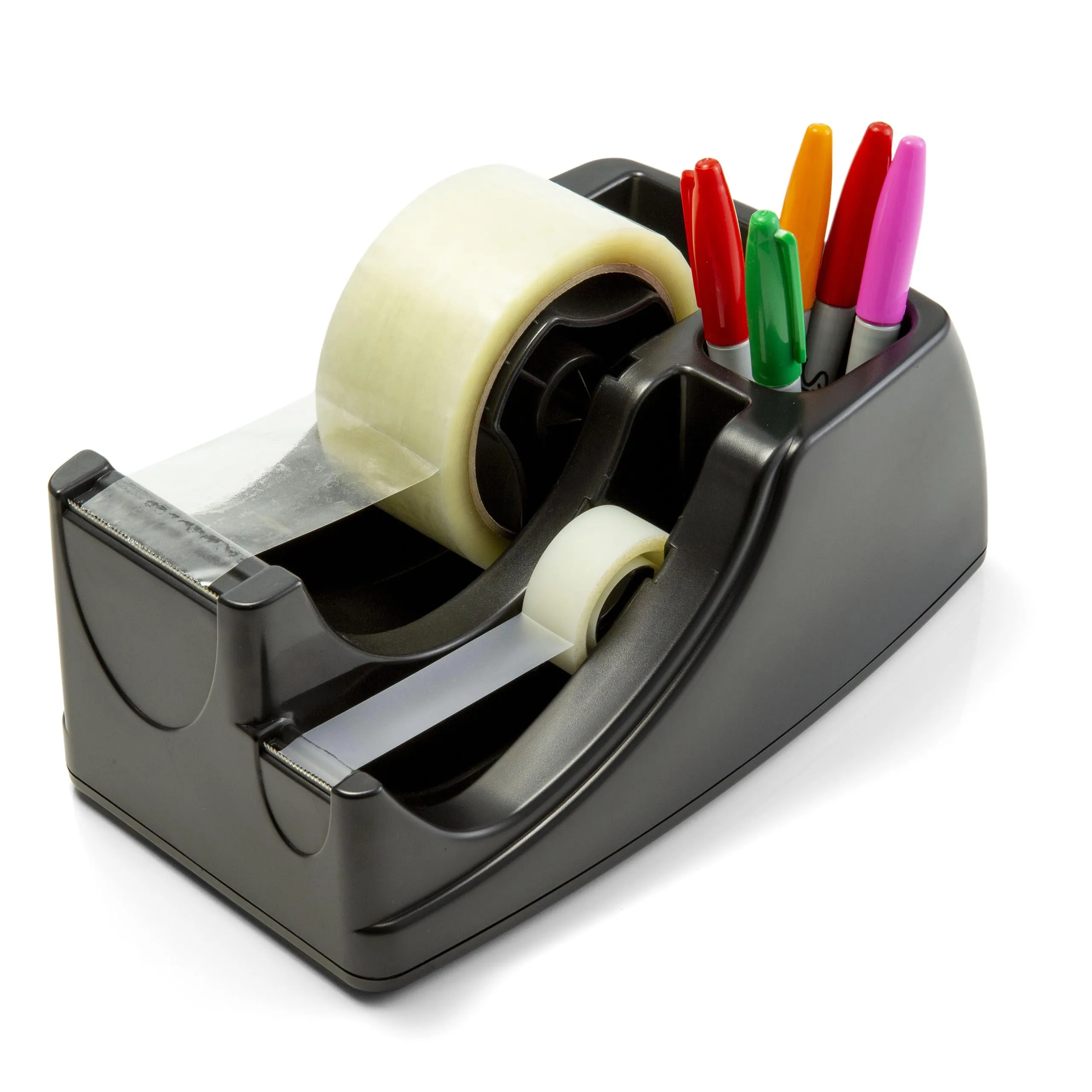 Officemate Recycled 2-in-1 Heavy Duty Tape Dispenser, 1" and 3" Cores, Black (96690)