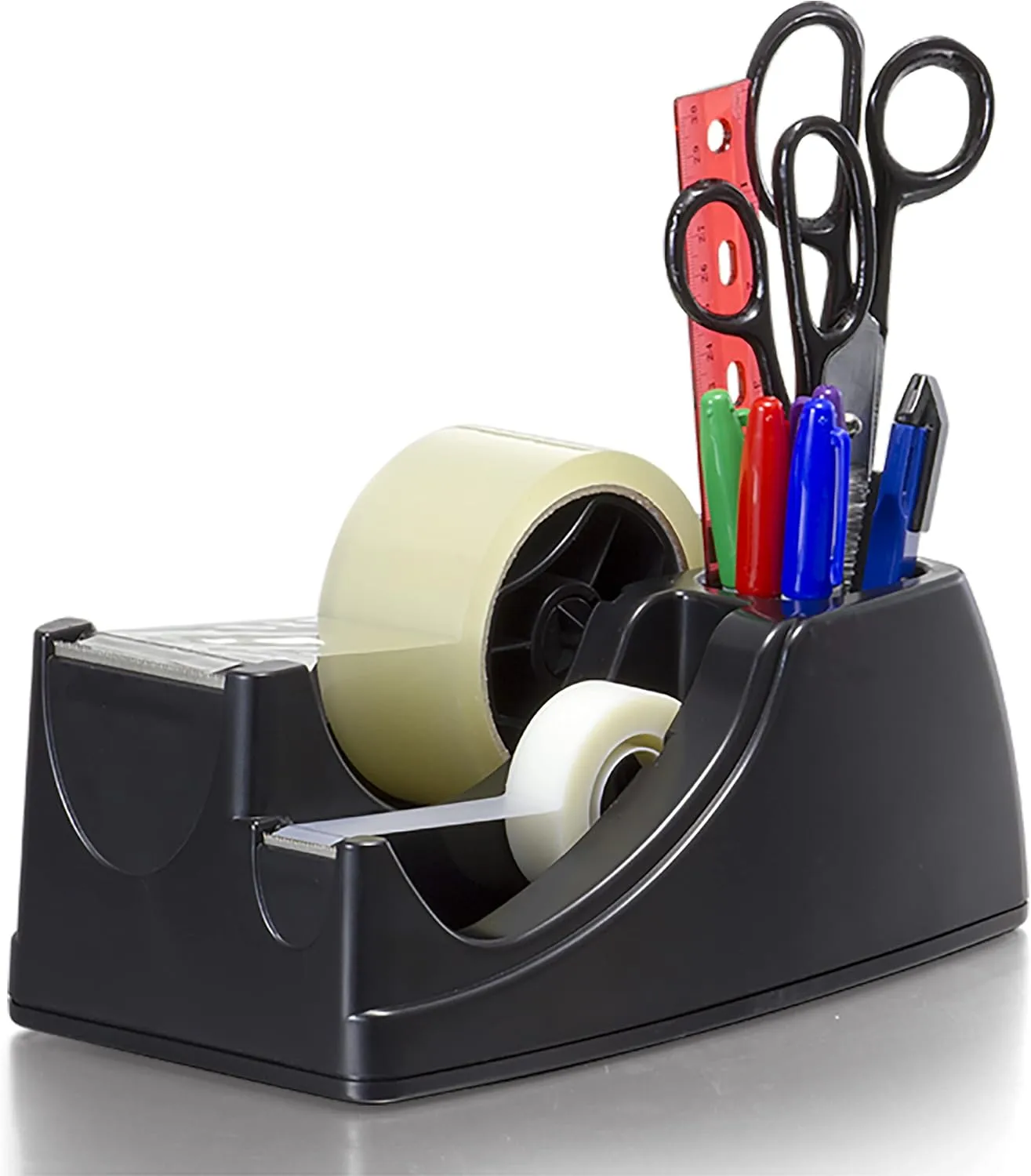 Officemate Recycled 2-in-1 Heavy Duty Tape Dispenser, 1" and 3" Cores, Black (96690)