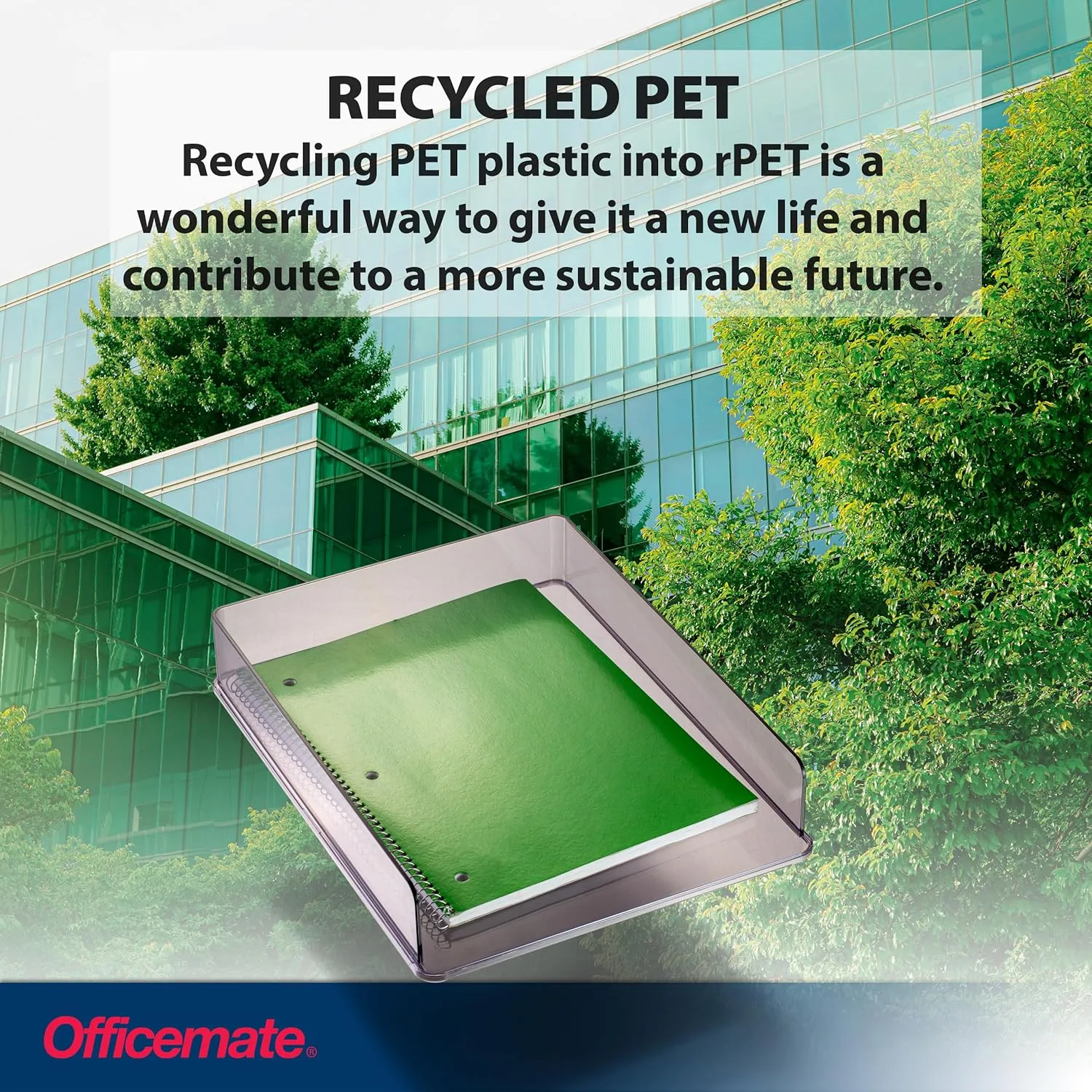 Officemate Stackable Letter Trays made from Recycled Bottles, Translucent Gray, 2 Pack (21040)