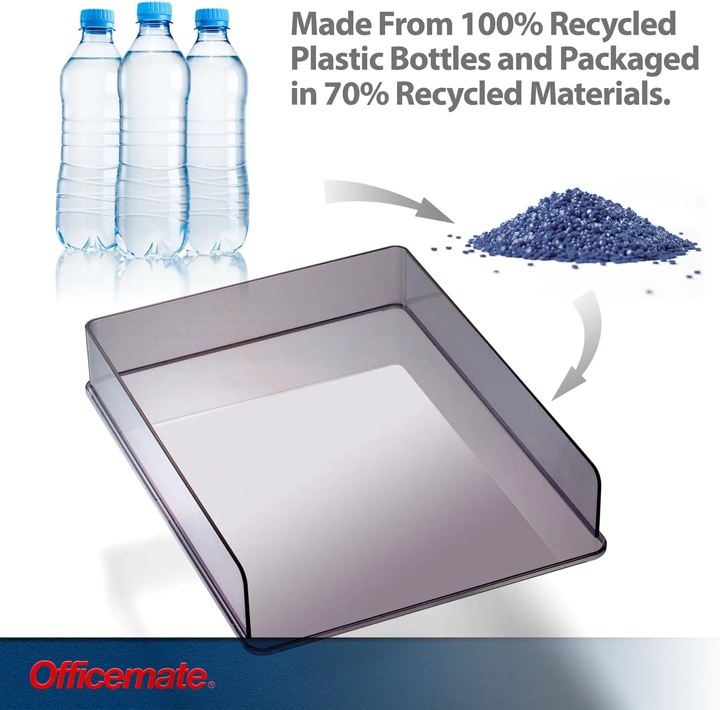 Officemate Stackable Letter Trays made from Recycled Bottles, Translucent Gray, 2 Pack (21040)