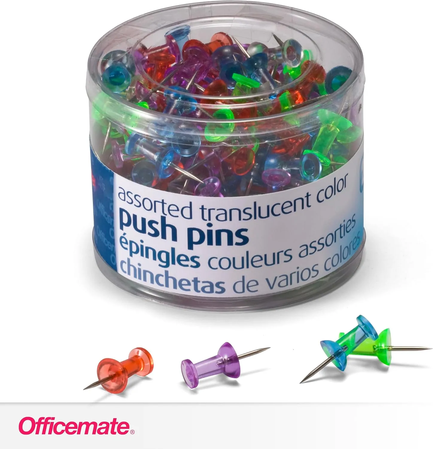Officemate Translucent Push Pins Assorted Colors, 200 Count (35710)