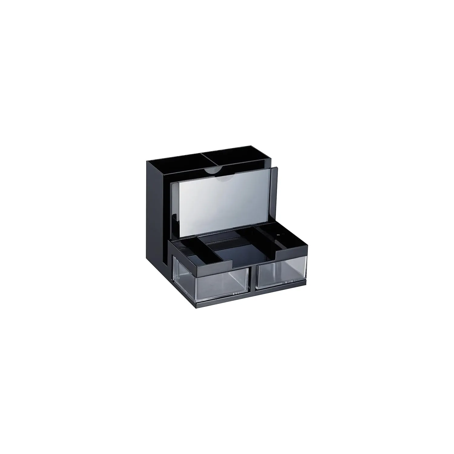 OIC VersaPlus Plastic 9-Compartment Desk Organizer, 5 1/2inH x 6 1/4inW x 6 5/16inD, Black/Clear