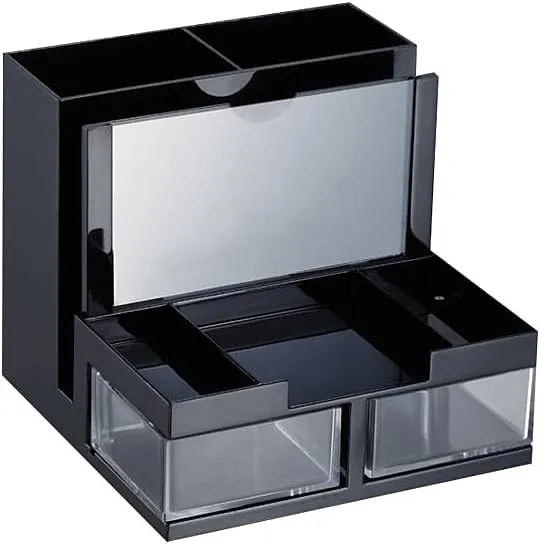 OIC VersaPlus Plastic 9-Compartment Desk Organizer, 5 1/2inH x 6 1/4inW x 6 5/16inD, Black/Clear