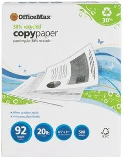 Office Depot EnviroCopy 3-Hole Punched Copy Paper, 1 Ream, White, Letter Size, 500 Sheets Per Ream- 651031OD-RM