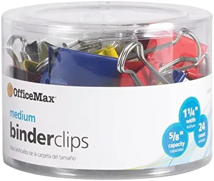 OfficeMax Brand Binder Clips, Medium, Multicolored, Pack Of 24