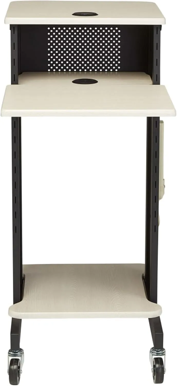 Oklahoma Sound PRC200 Steel Premium Presentation Cart, 18" Width x 40-1/2" Height x 30" Depth, Ivory Woodgrain/Black