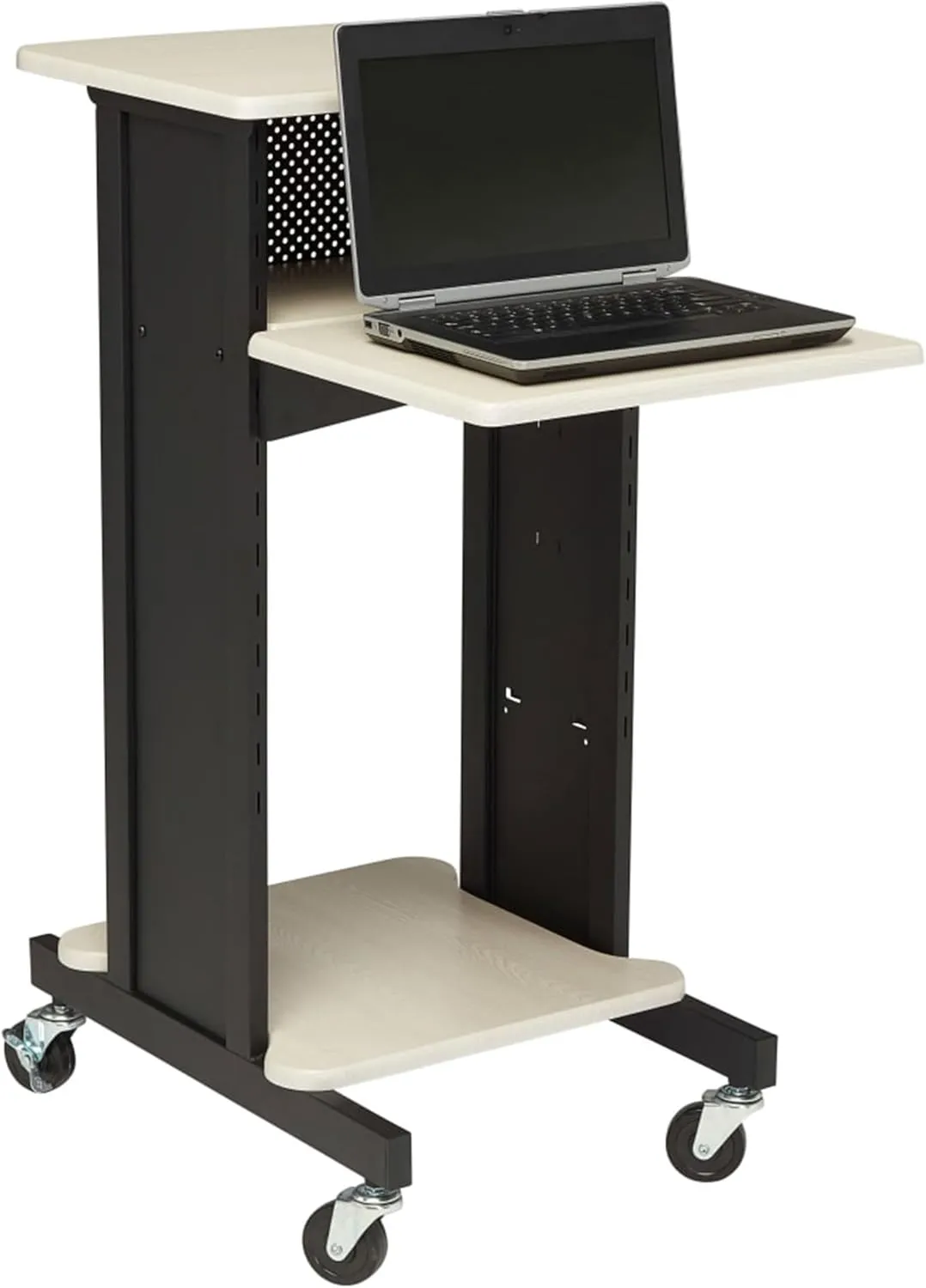 Oklahoma Sound PRC200 Steel Premium Presentation Cart, 18" Width x 40-1/2" Height x 30" Depth, Ivory Woodgrain/Black