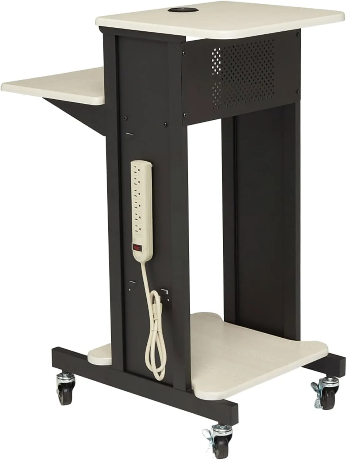 Oklahoma Sound PRC200 Steel Premium Presentation Cart, 18" Width x 40-1/2" Height x 30" Depth, Ivory Woodgrain/Black