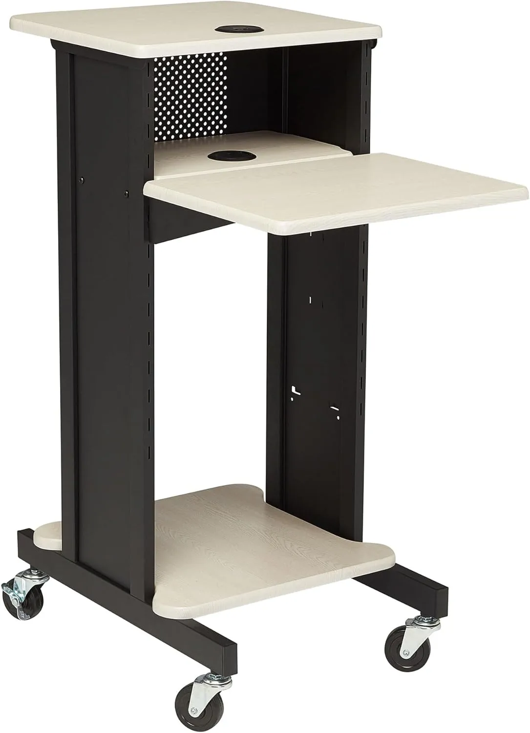 Oklahoma Sound PRC200 Steel Premium Presentation Cart, 18" Width x 40-1/2" Height x 30" Depth, Ivory Woodgrain/Black