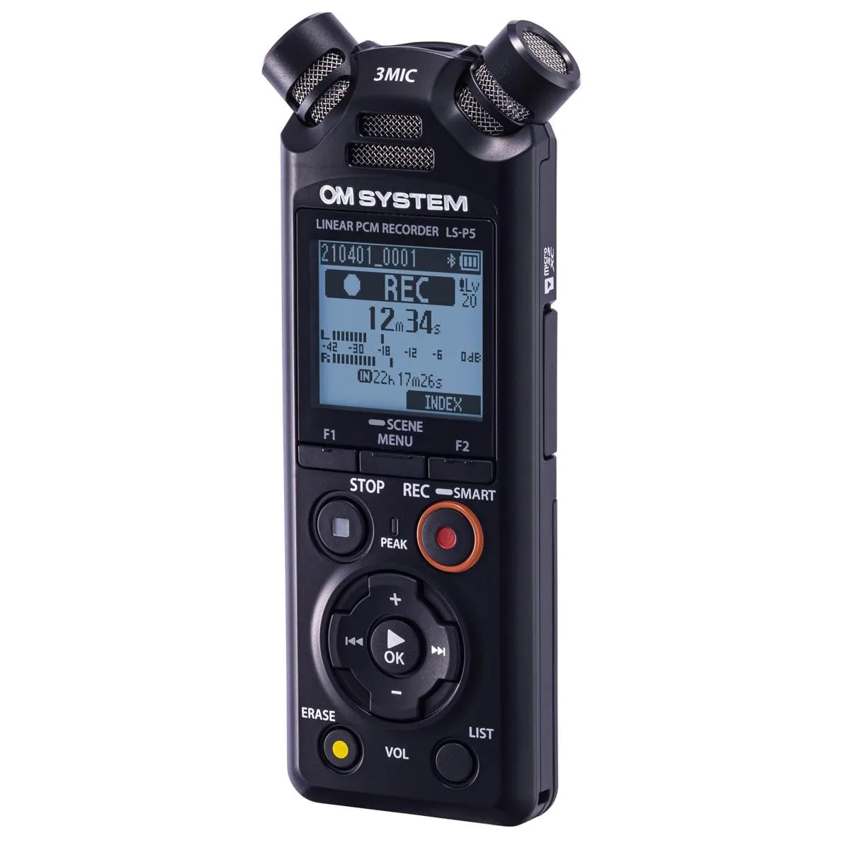 OM SYSTEM Olympus LS-P5 PCM Recorder with tresmic 3-Microphone, Bluetooth, USB Mic Mode, 16GB