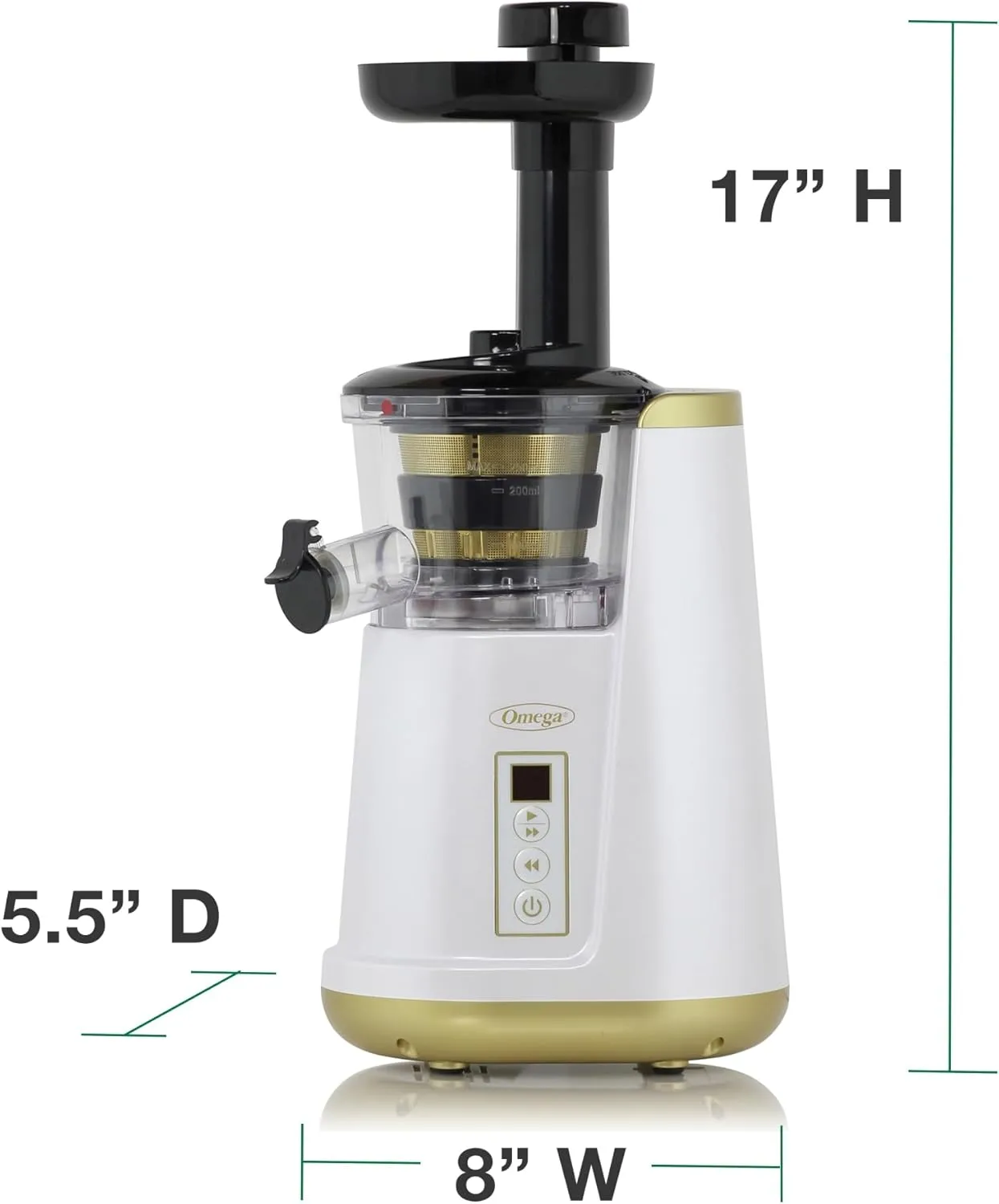 OMEGA Cold Press Vertical Masticating Juicer 45-65 RPM 150-Watts 3-Stage Auger BPA-Free Container