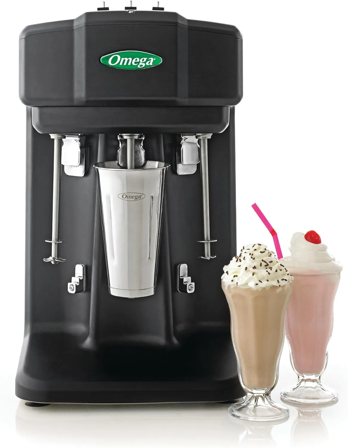 Omega M3000 Commercial Triple Spindle Milkshake Maker, 1/3 HP, Black/Silver