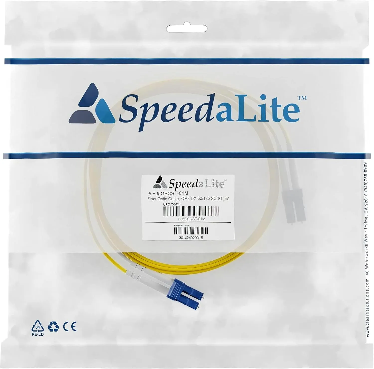 Fiber Optic Patch Cable, Lc-lc, 9 125 Singlemode Duplex, Yellow, 10M