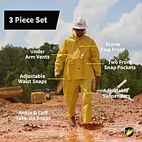 ONGUARD, Sitex 3 Pc Rain Suit, 100% Waterproof PVC, Lightweight and Durable, Yellow, 76515, Size 3XL US