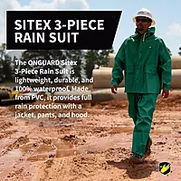 ONGUARD, Sitex 3 Pc Rain Suit, 100% Waterproof PVC, Lightweight and Durable, Green, 76600, Size 3XL US