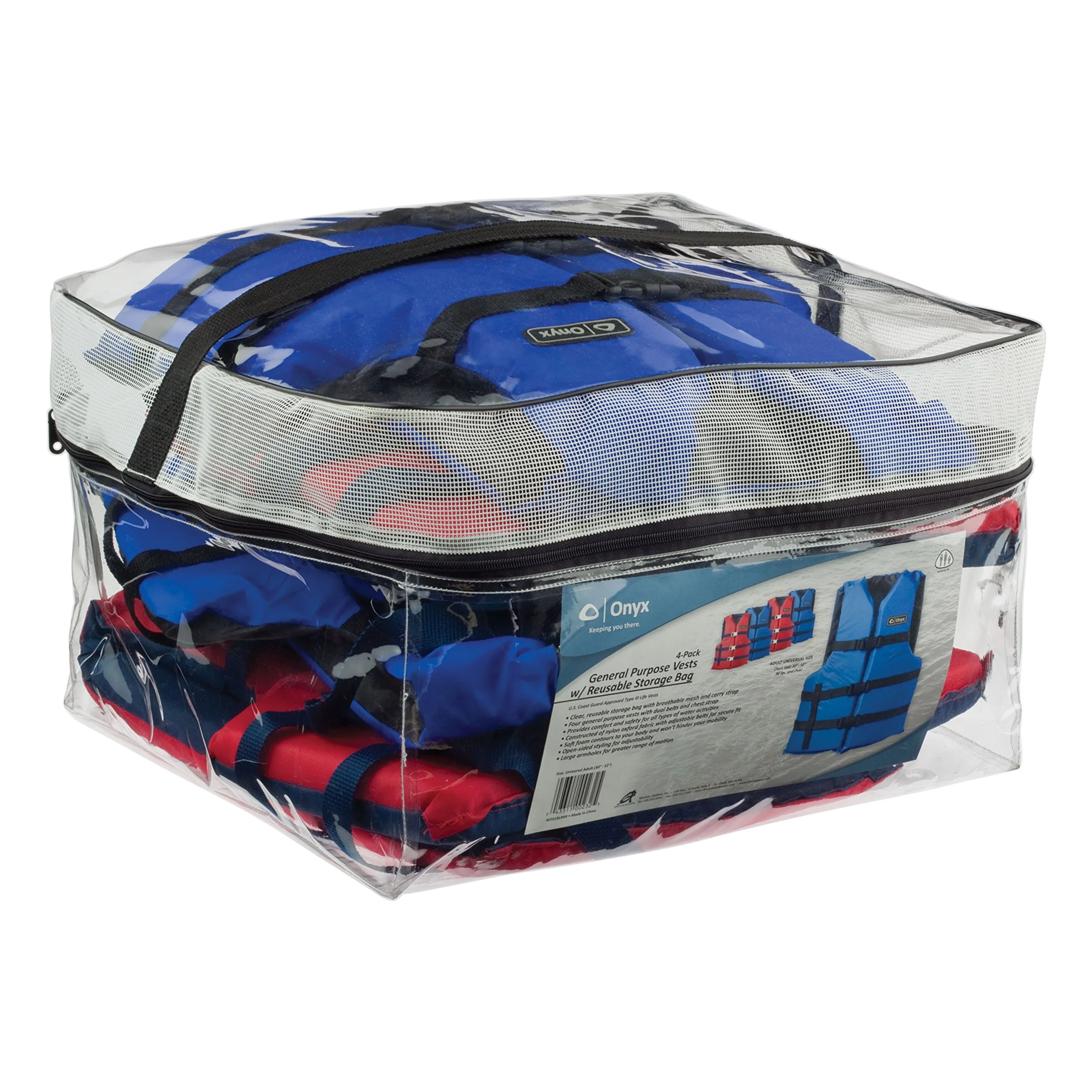 Onyx Adult Universal Life Jacket 4-Pack (2 Red, 2 Blue) - Fits 30-52" Chest