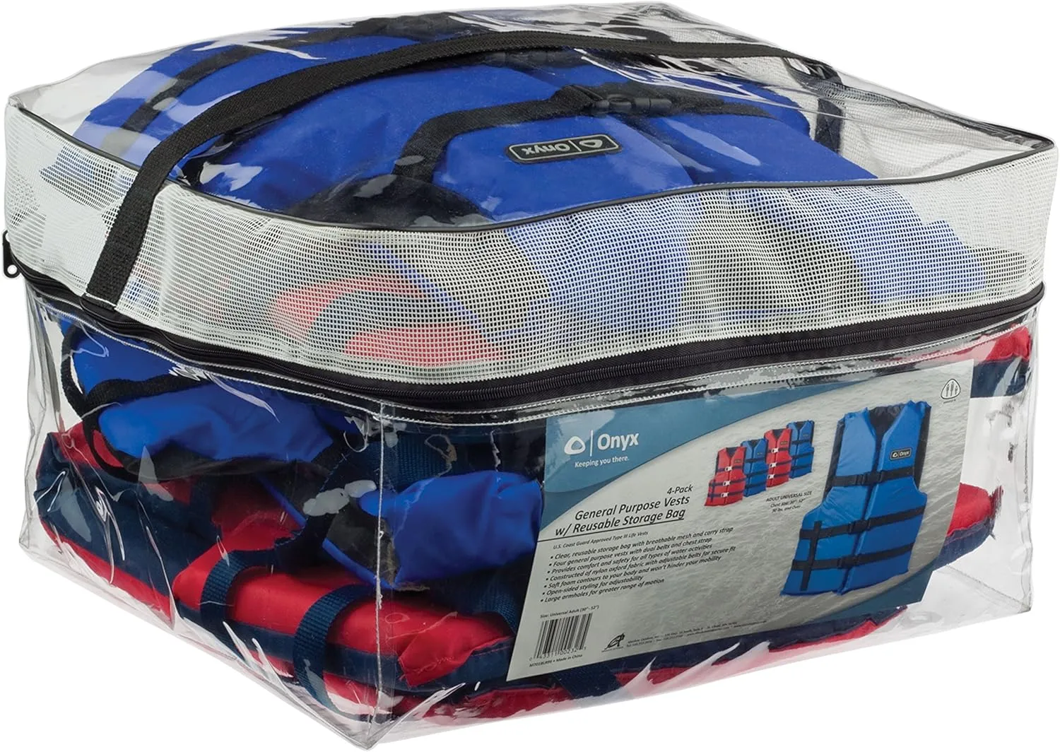 Onyx Adult Universal Life Jacket 4-Pack (2 Red, 2 Blue) - Fits 30-52" Chest